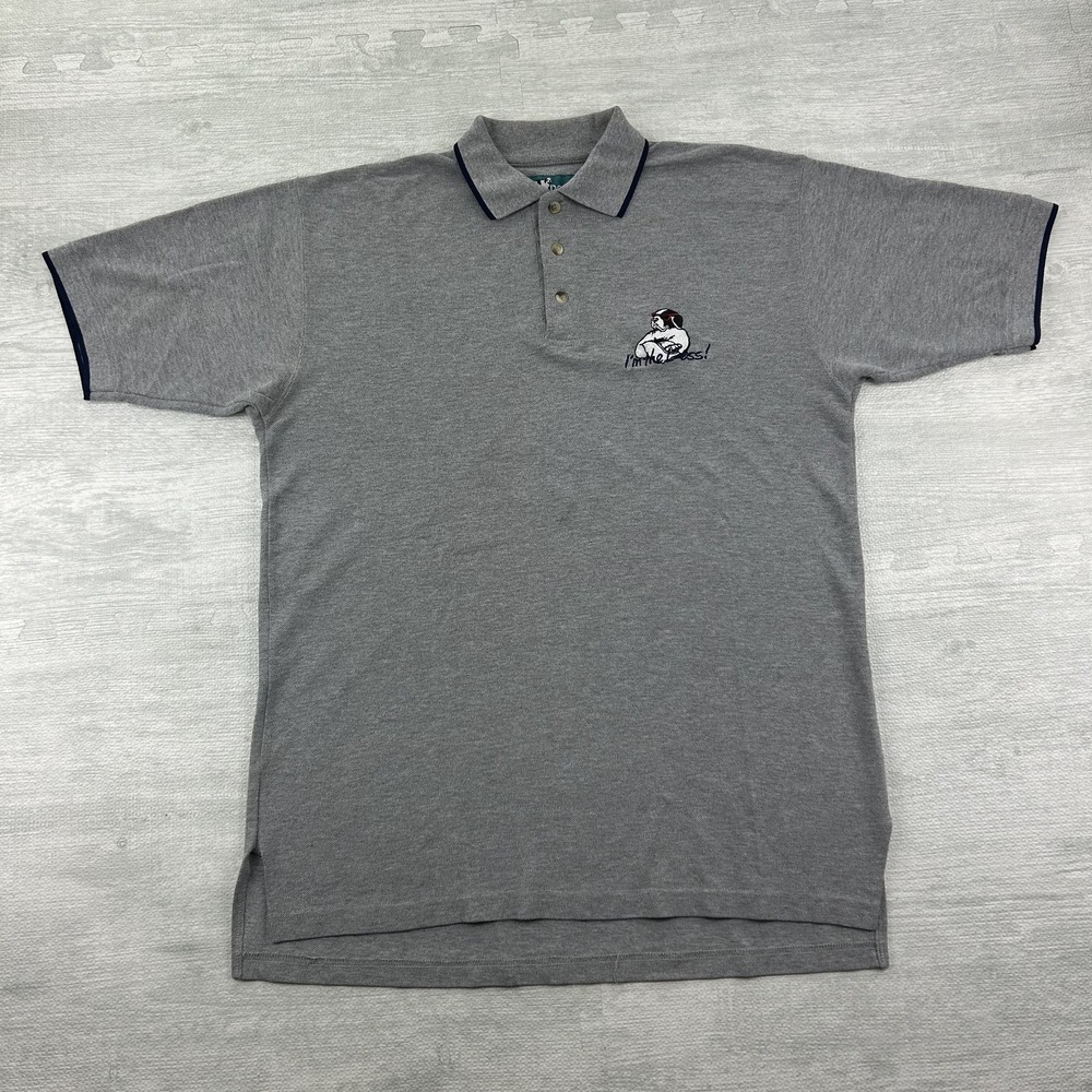 Vintage Big Dogs Polo‎ Shirt Mens XL Gray I'm The Boss Embroidered Bulldog Humor